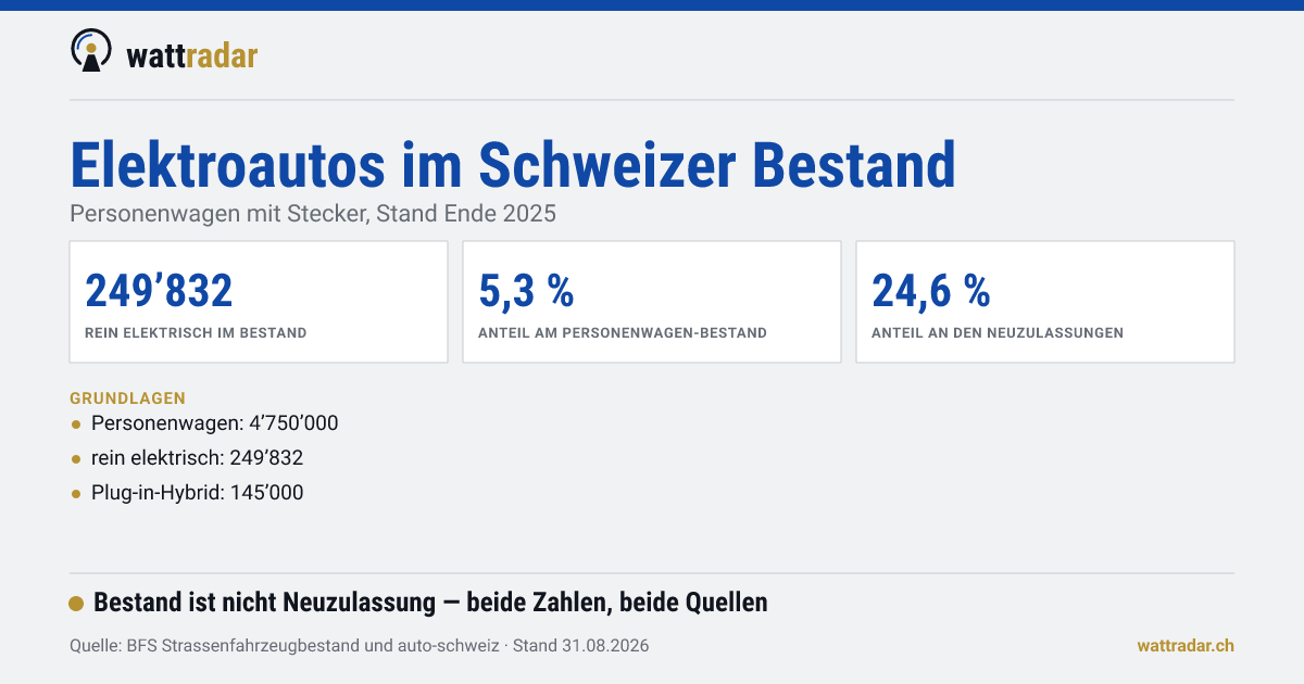 Elektroautos im Schweizer Bestand — Personenwagen mit Stecker, Stand Ende 2025