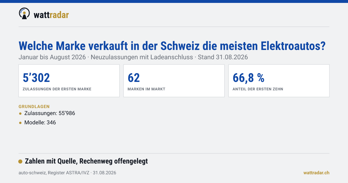 Marken-Rangliste: Elektroautos in der Schweiz